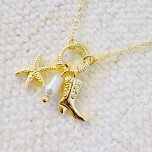 Coastal Cowgirl Charm Necklace Starfish Pearl Western Boot Charms